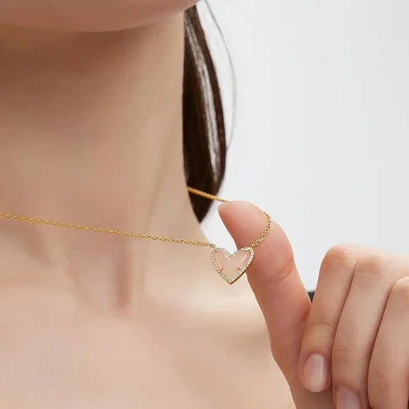 Natural Stone Rosa Peach Heart Teardrop Irregular Necklace for Women Rose Quartz